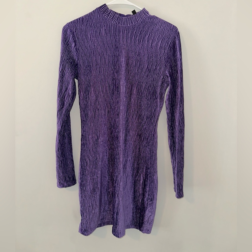 H&M long sleeve purple textured dress